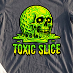 Toxic Slice Tee, print close-up on Dark Heather