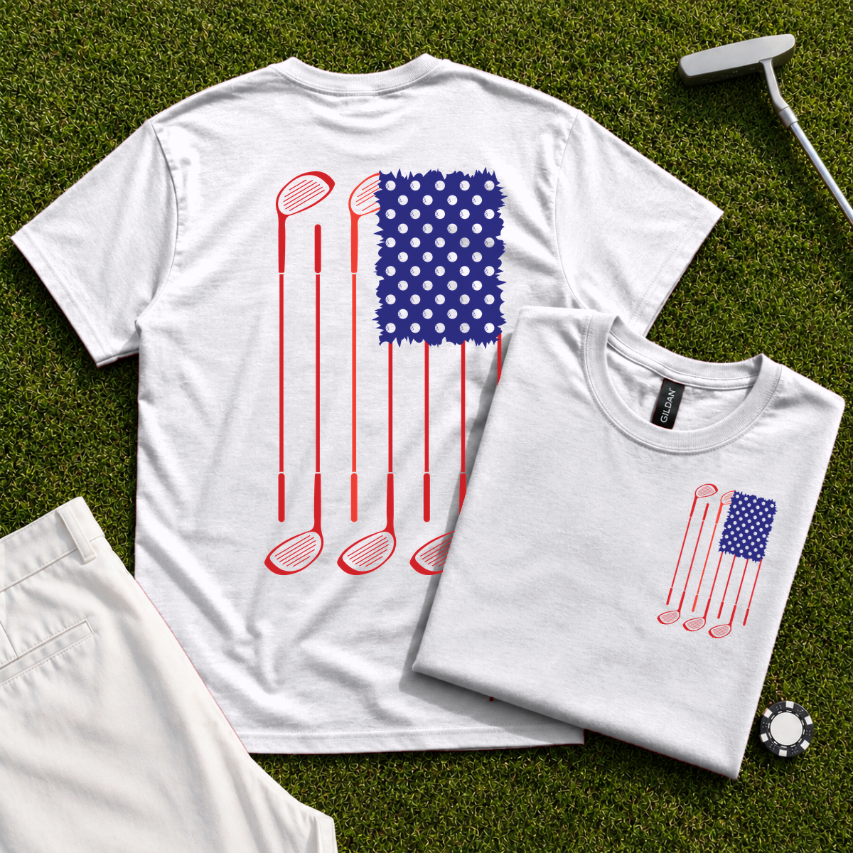 USA Flag Clubs & Balls Back Print Tee