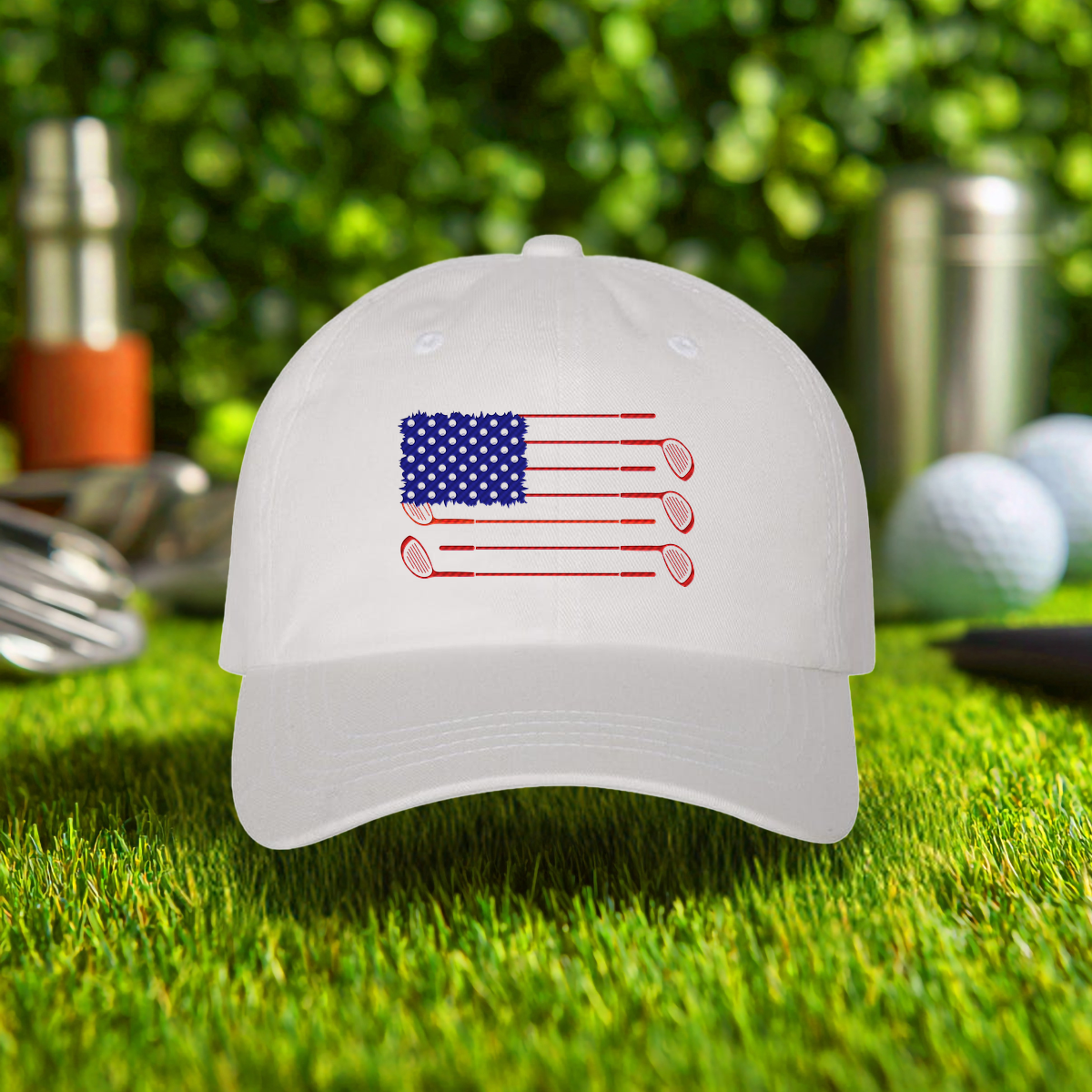 USA Flag Clubs & Balls Embroidered Hat