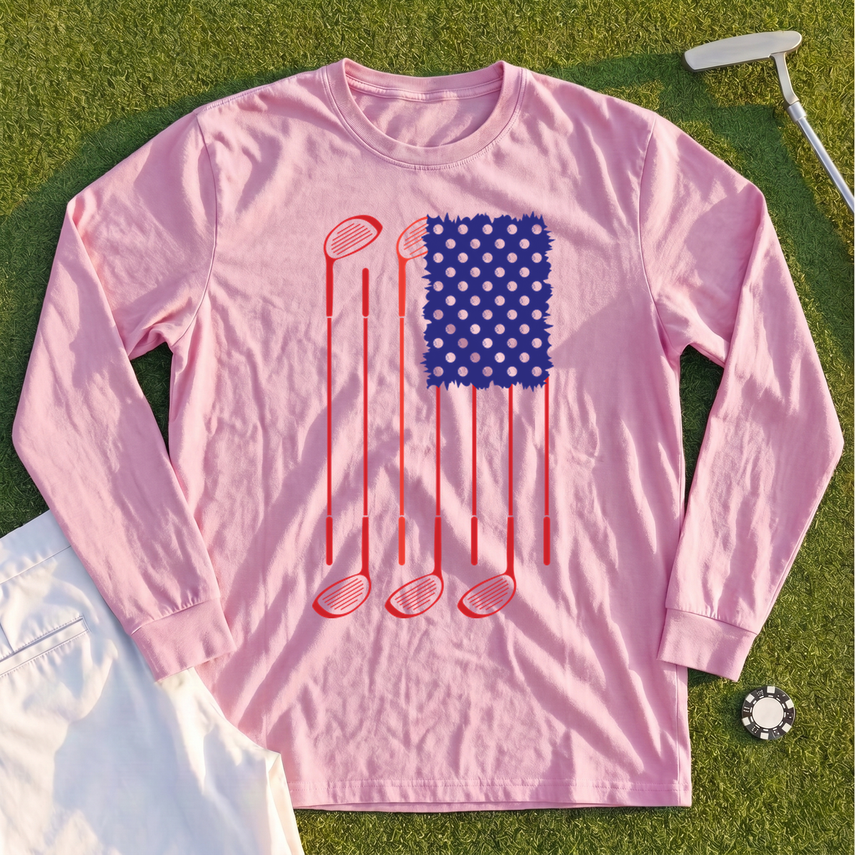 USA Flag Clubs & Balls Long Sleeve Tee
