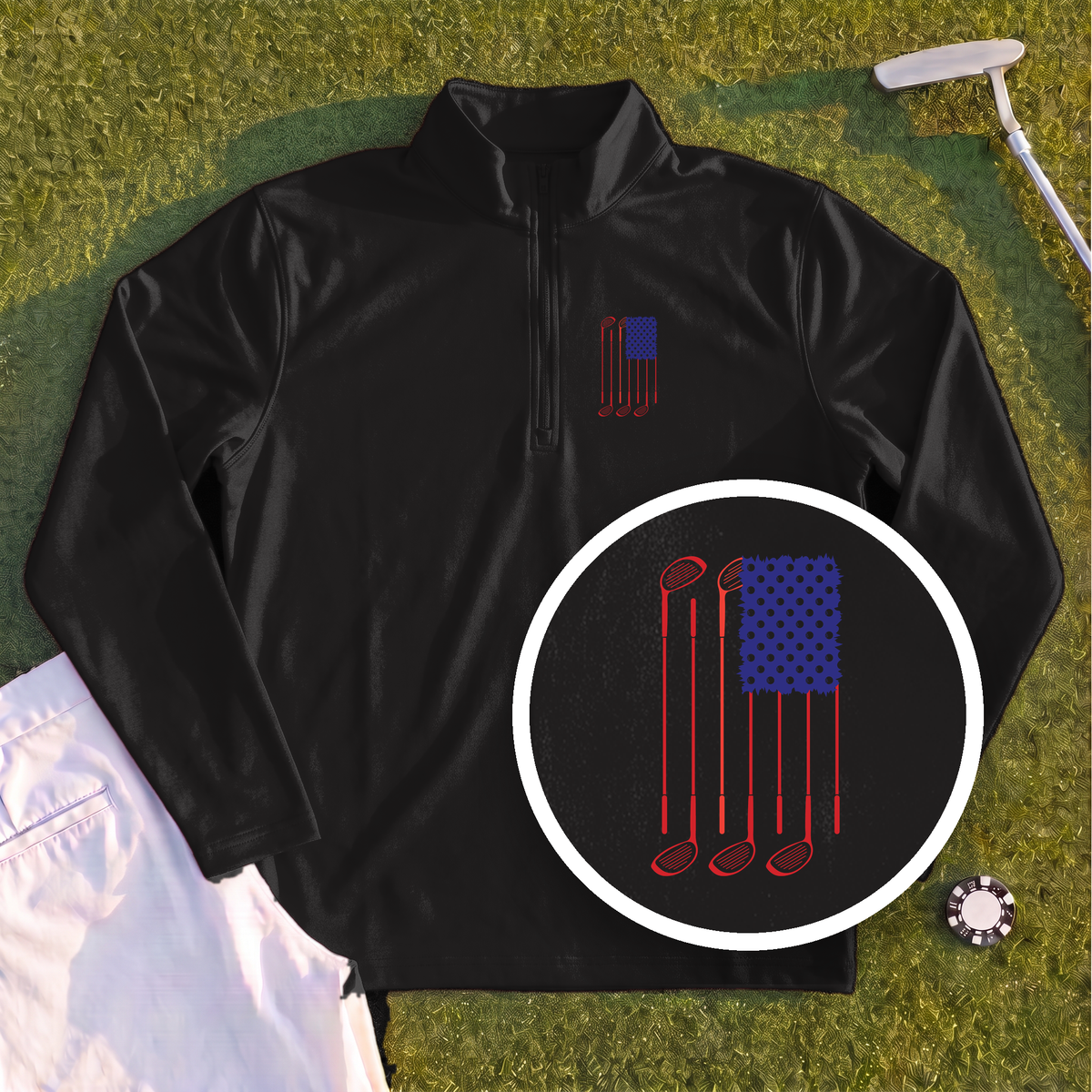 USA Flag Clubs & Balls Quarter Zip