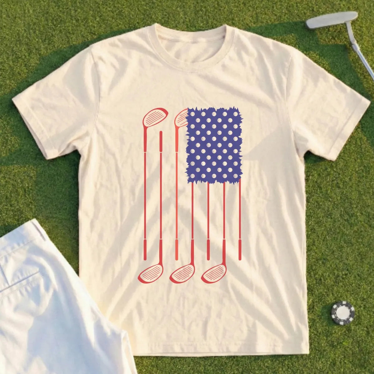 USA Flag Clubs & Balls Tee
