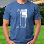 USA Flag Clubs & Stars Tee worn on the golf course, Royal