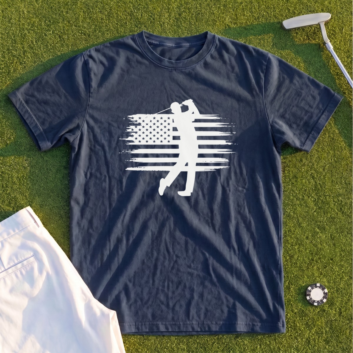 USA Flag Golfer Premium Tee