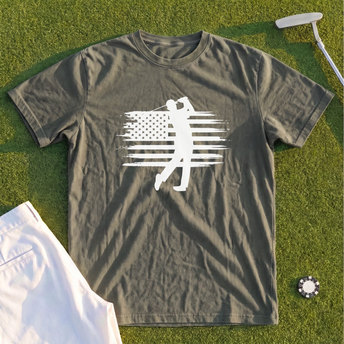 USA Flag Golfer Premium Tee