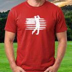 USA Flag Golfer Tee worn on the golf course, Red