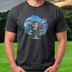 Ukiyo-e Woodblock Golfer In A Storm Tee worn on the golf course, Black