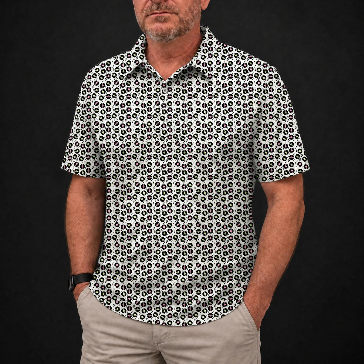 Vinyl Records Performance Print Polo