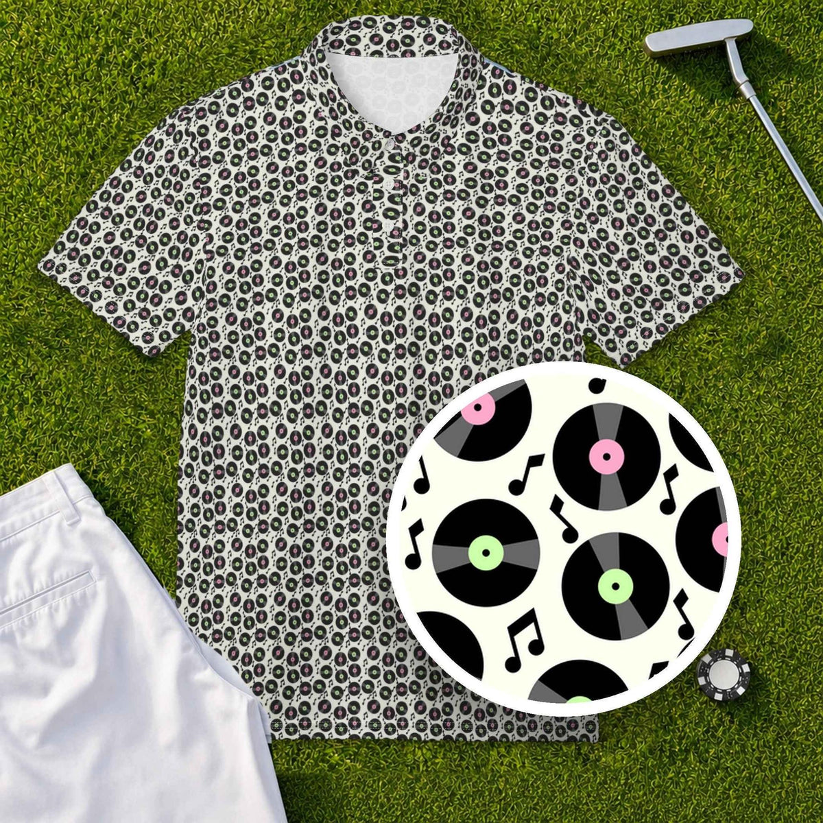 Vinyl Records Performance Print Polo