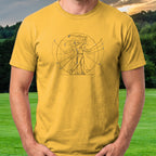 Vitruvian Man Swing Tee worn on the golf course, Daisy