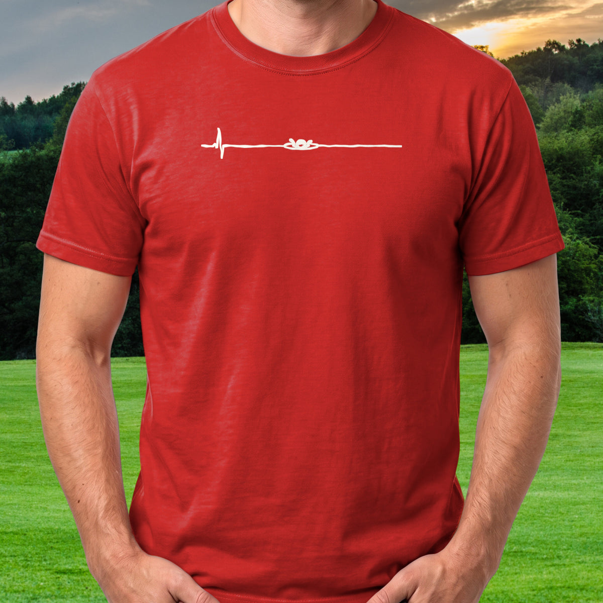 Water Hazard EKG Tee worn on the golf course, Red