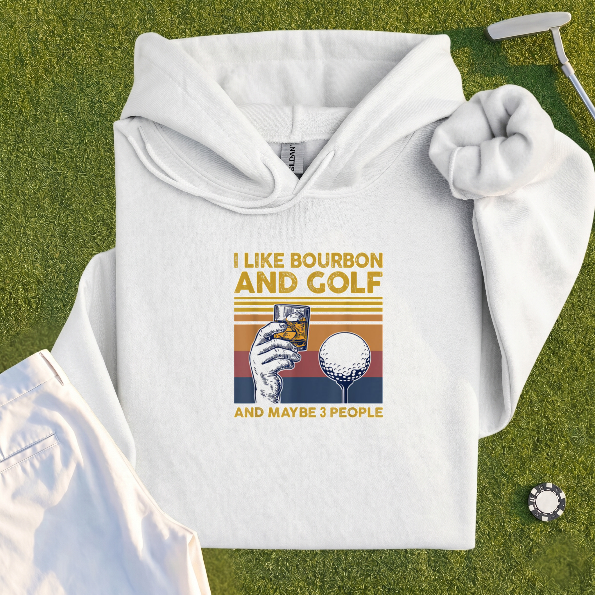 I Like Bourbon and Golf Hoodie - White