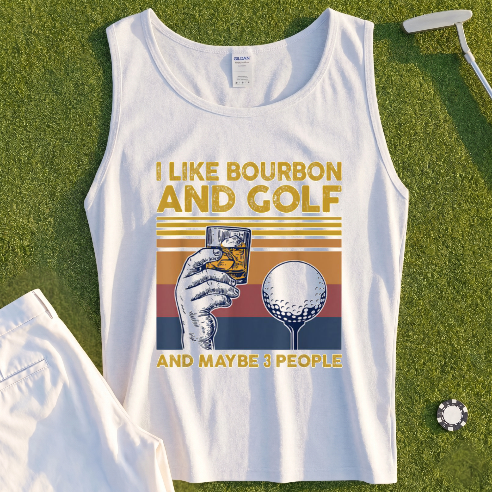 I Like Bourbon and Golf Tank - White