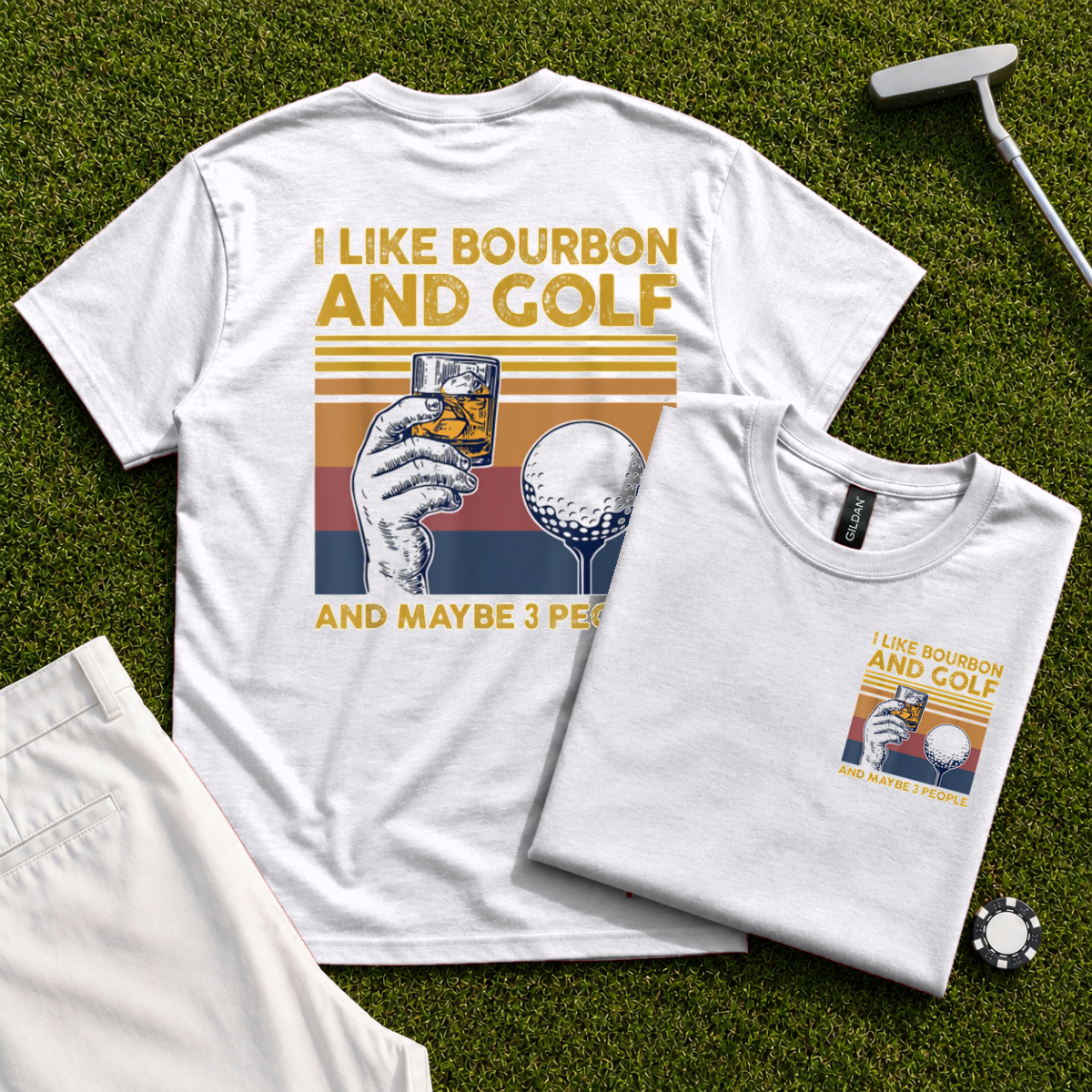 I Like Bourbon and Golf Back Print Tee - White