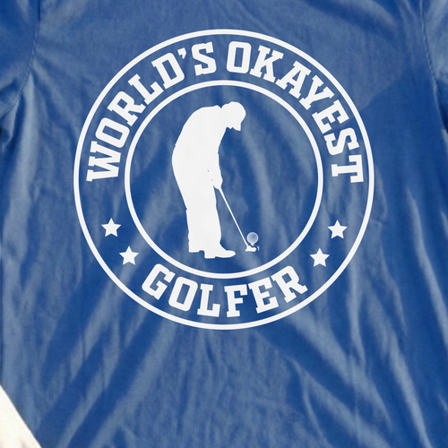 World's Okayest Golfer Tee, print close-up on Royal
