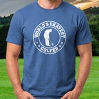 World's Okayest Golfer Tee worn on the golf course, Royal