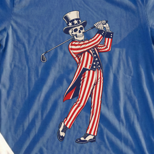Yankee Doodle Swing Tee, print close-up on Royal