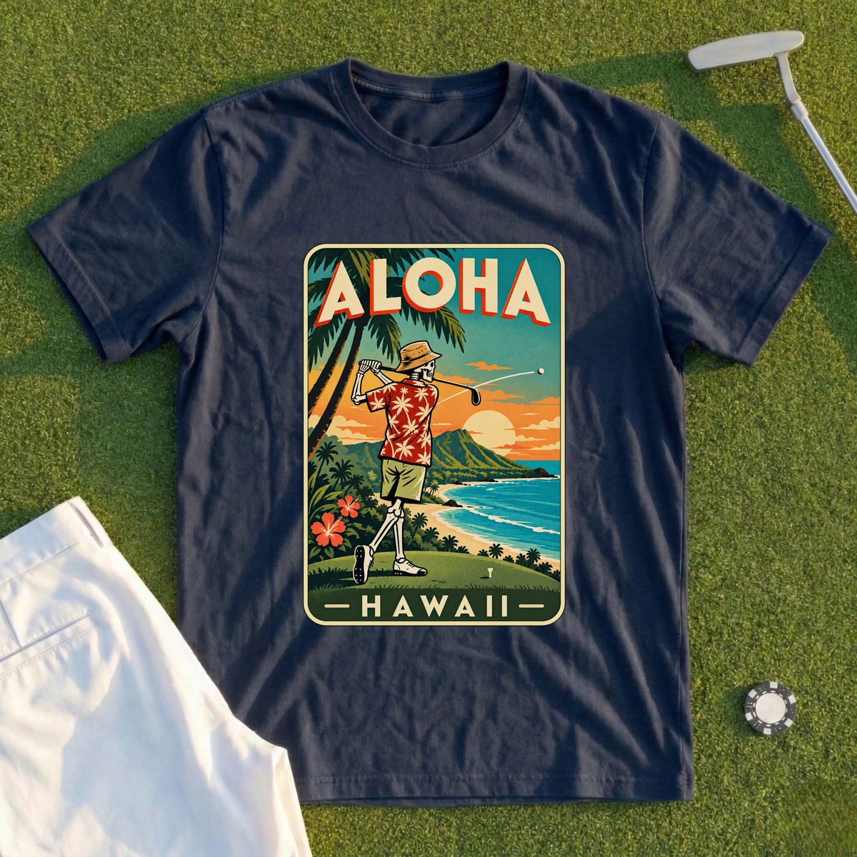 Aloha Hawaii Skeleton Travel Poster Tee