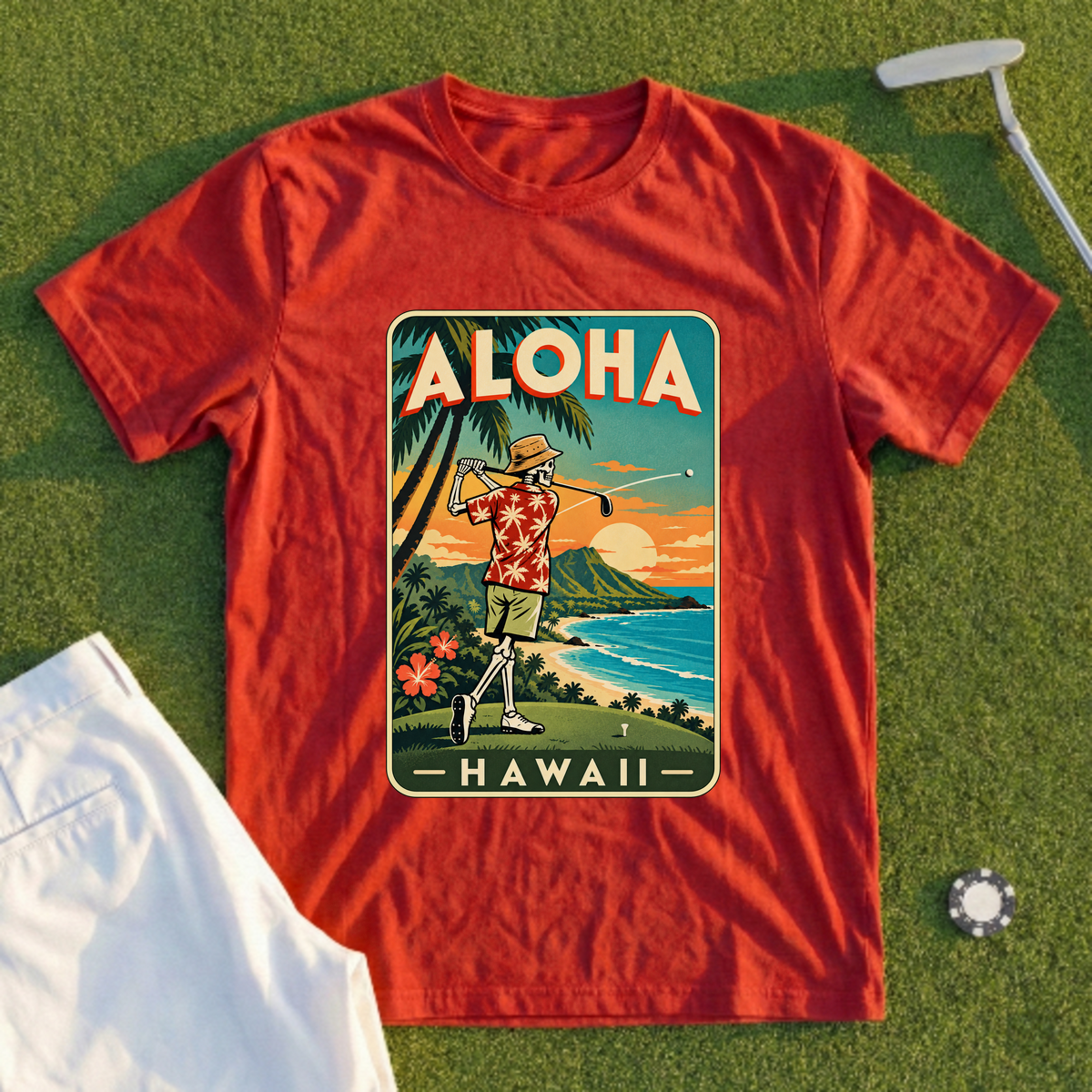 Aloha Hawaii Skeleton Travel Poster Tee