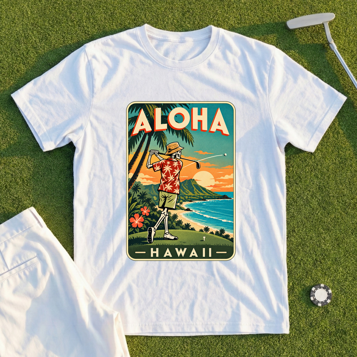 Aloha Hawaii Skeleton Travel Poster Tee