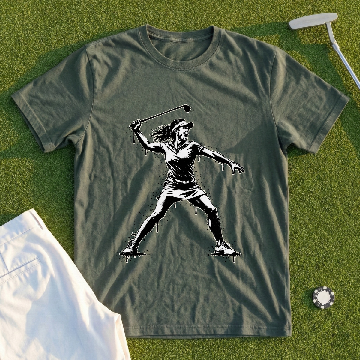 Angry Female Golfer Drip Tee