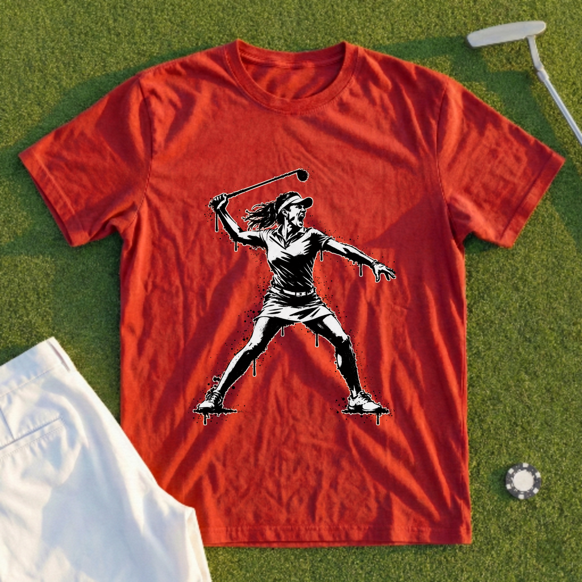 Angry Female Golfer Drip Tee