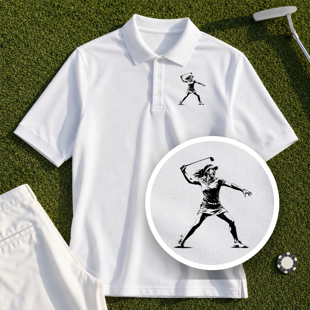 Angry Female Golfer Performance Polo