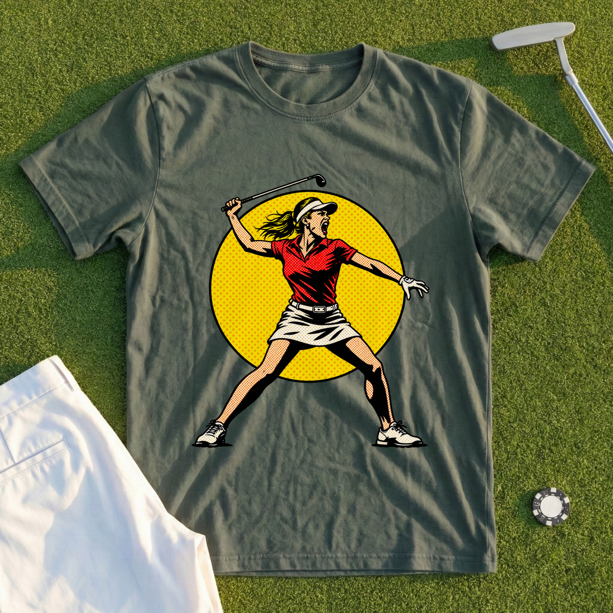 Angry Female Golfer Pop Art Tee