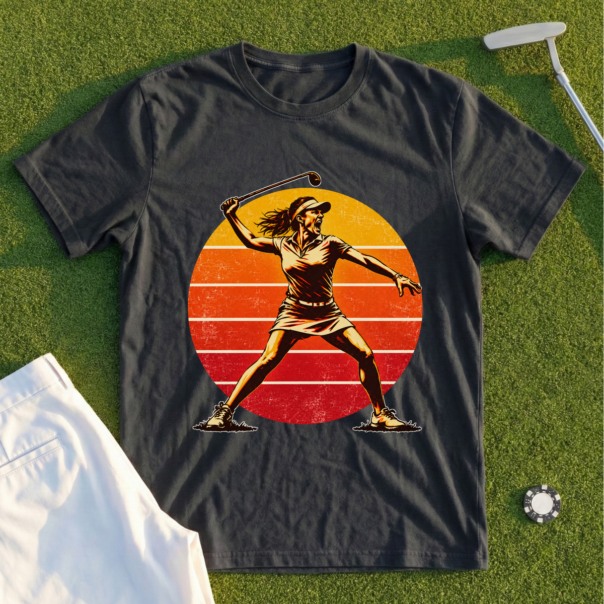 Angry Female Golfer Sunset Tee