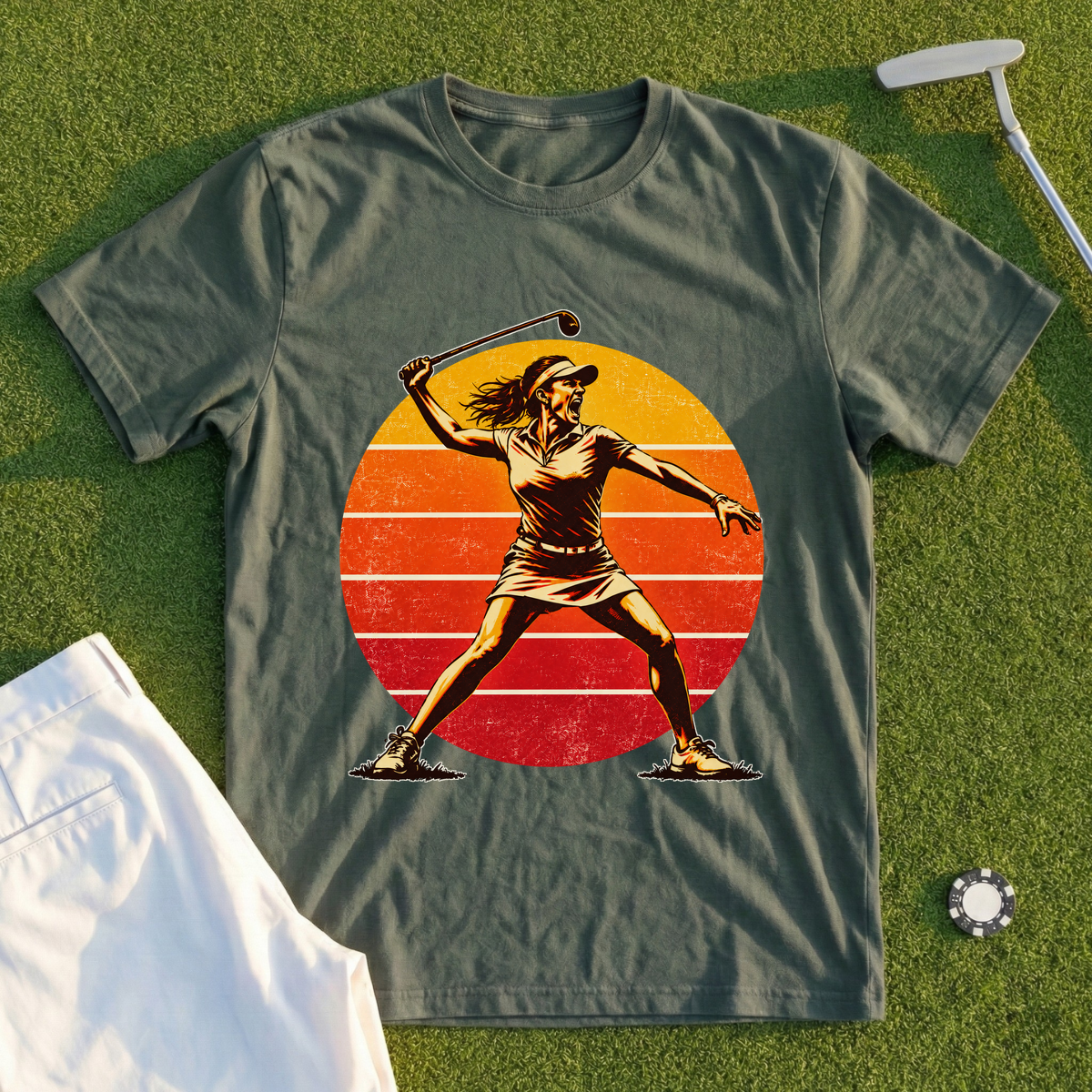 Angry Female Golfer Sunset Tee