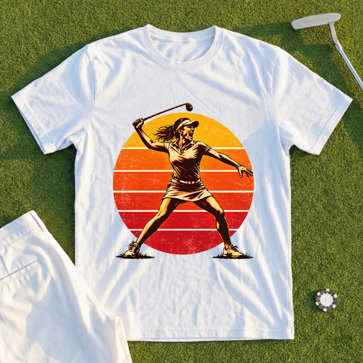 Angry Female Golfer Sunset Tee