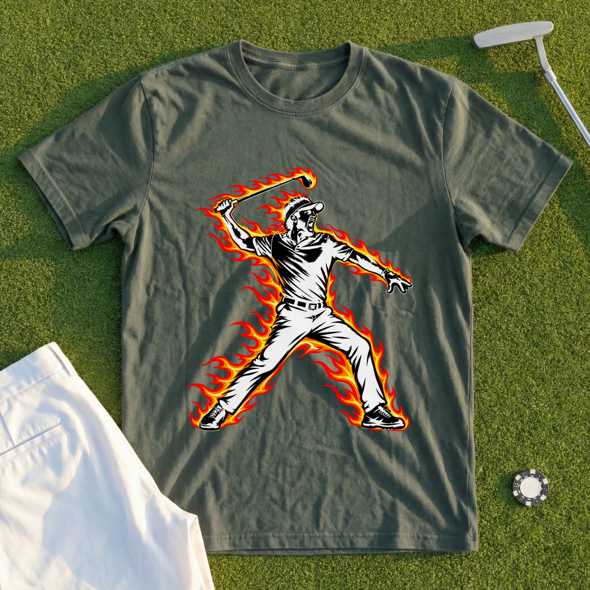 Angry Golfer Flames Tee
