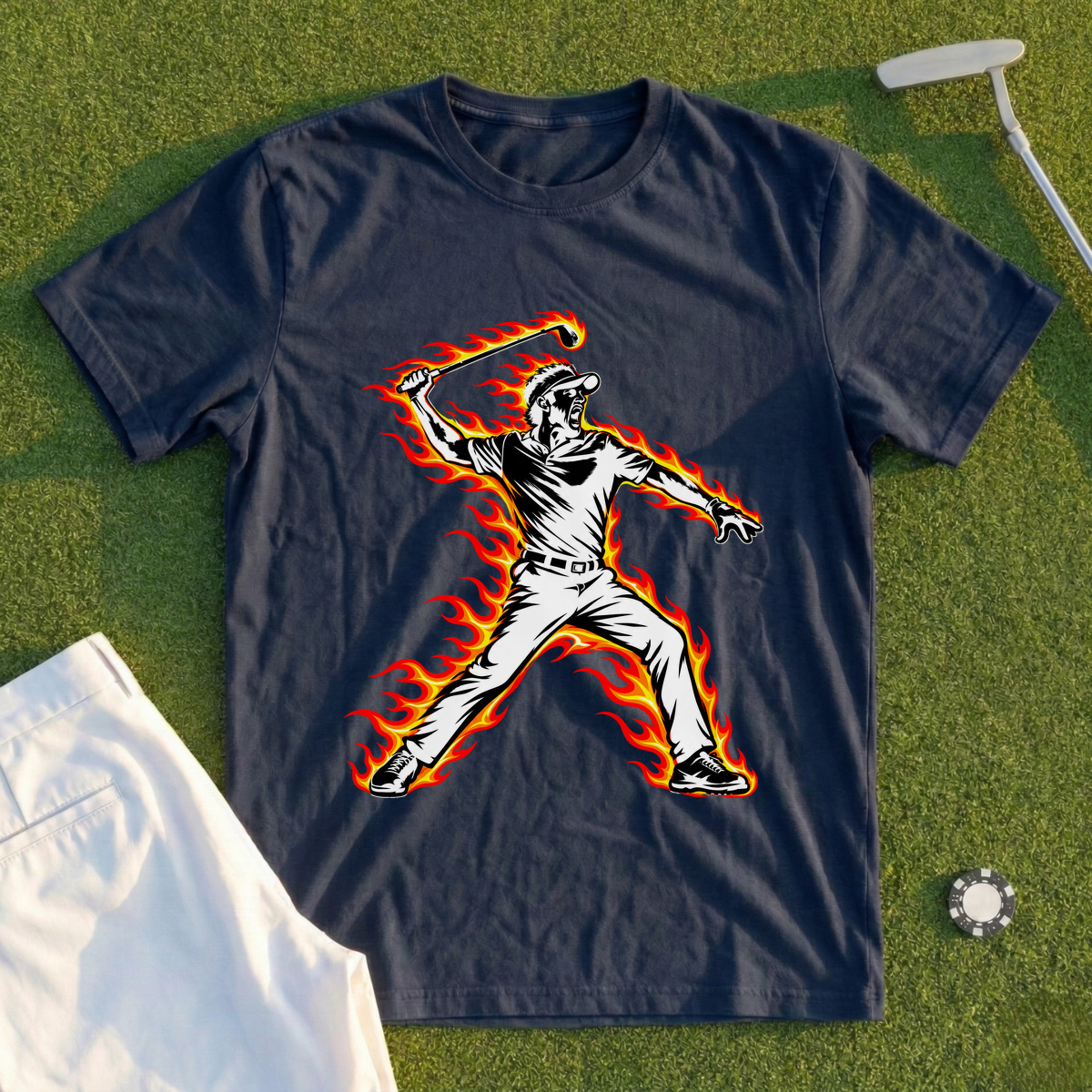 Angry Golfer Flames Tee