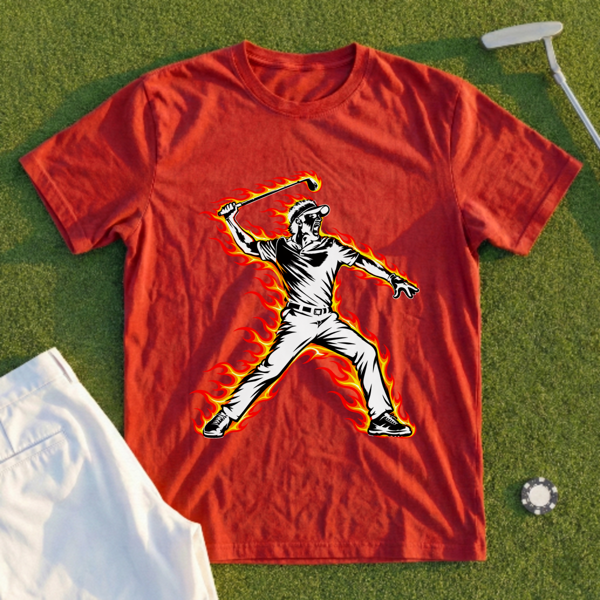 Angry Golfer Flames Tee