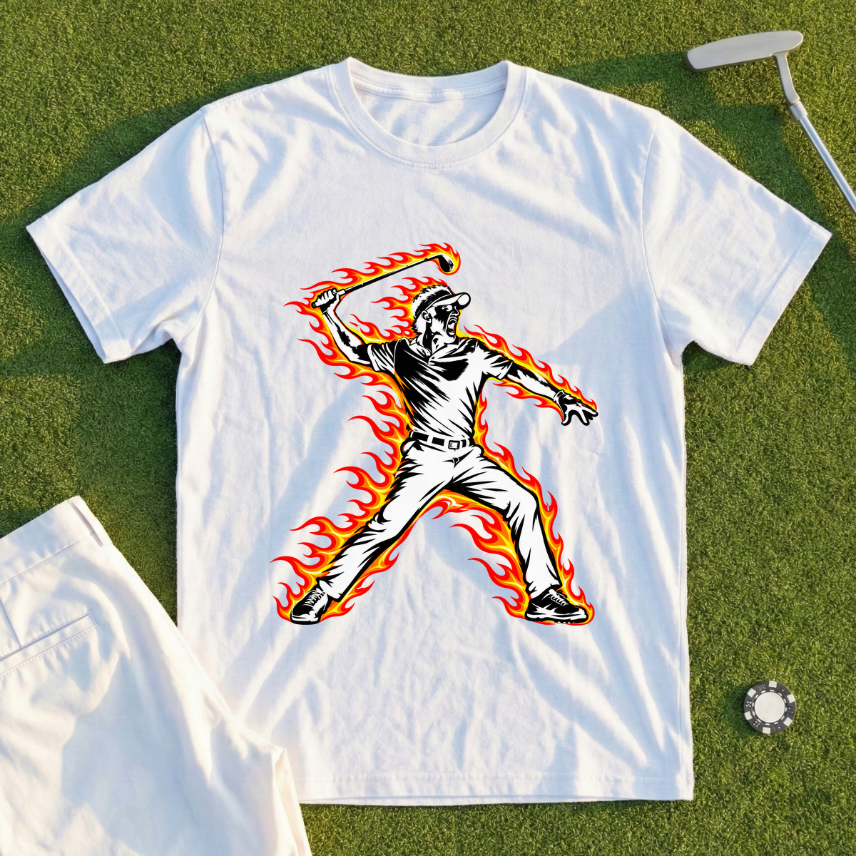 Angry Golfer Flames Tee