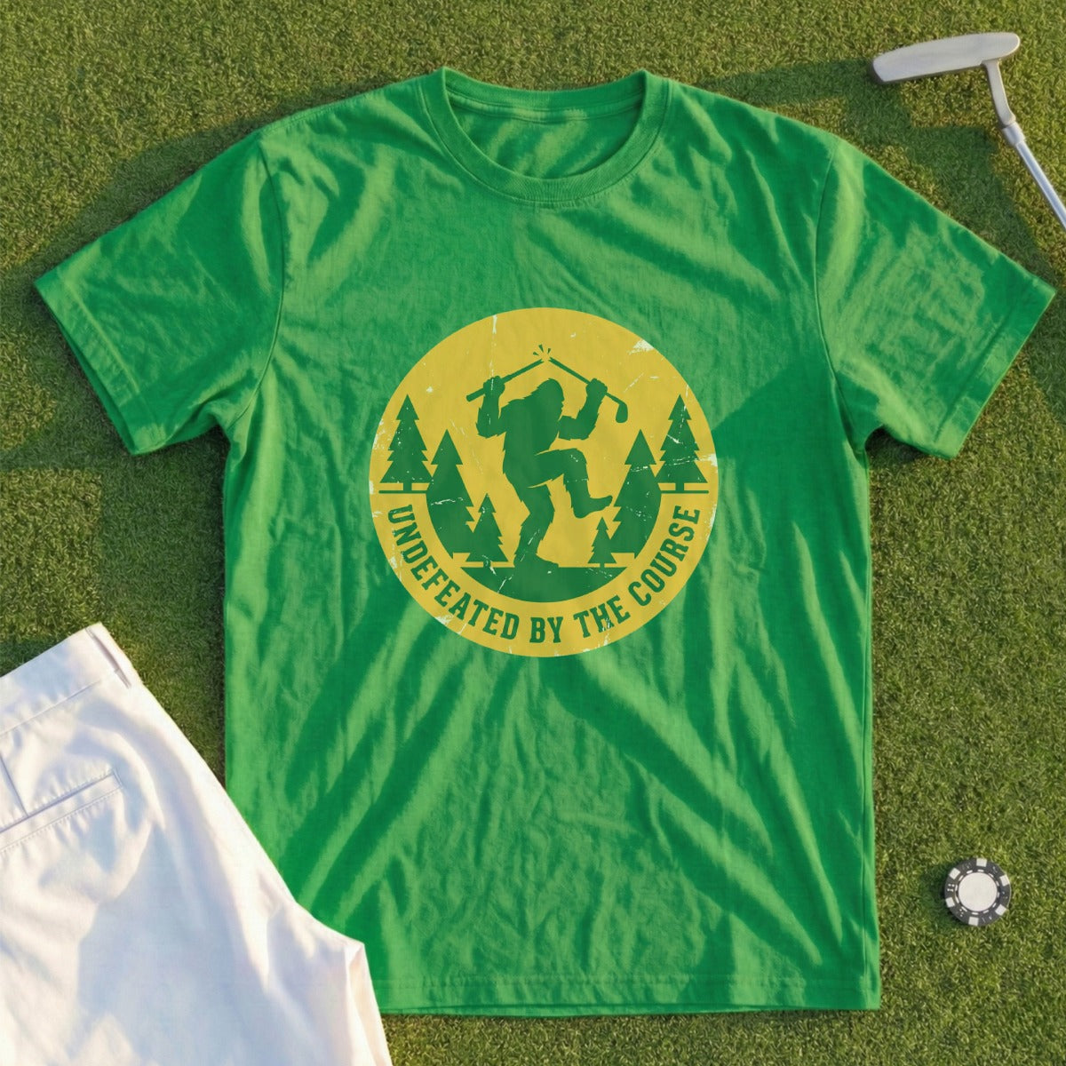 Green Undefeated By The Course Golf Sasquatch Shirt