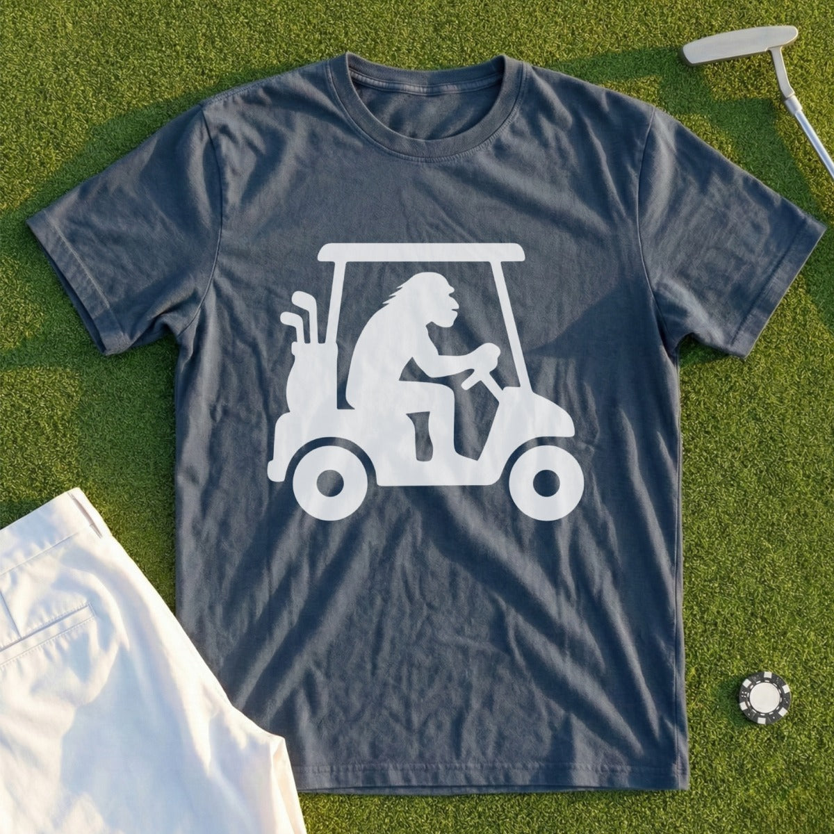 Funny Bigfoot Driving Golf Cart Illustration Shirt