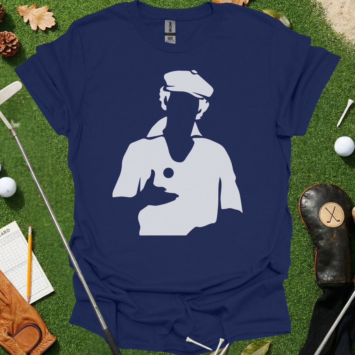 Golfer Graphic Silhouette on Navy Blue T-Shirt