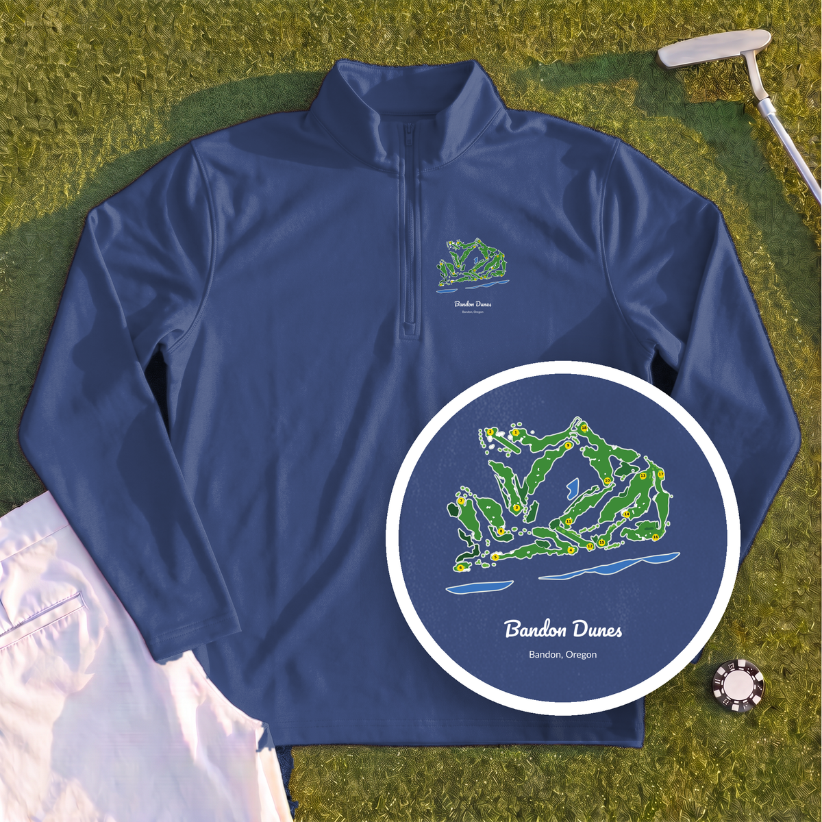Bandon Dunes Course Map Quarter Zip