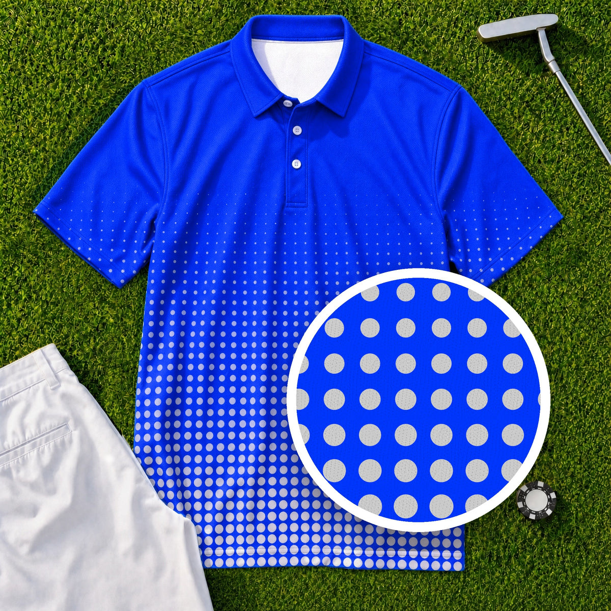 Blue Dot Fade Performance Print Polo, print close-up