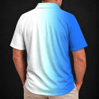 Blue Fade Performance Print Polo worn, back view
