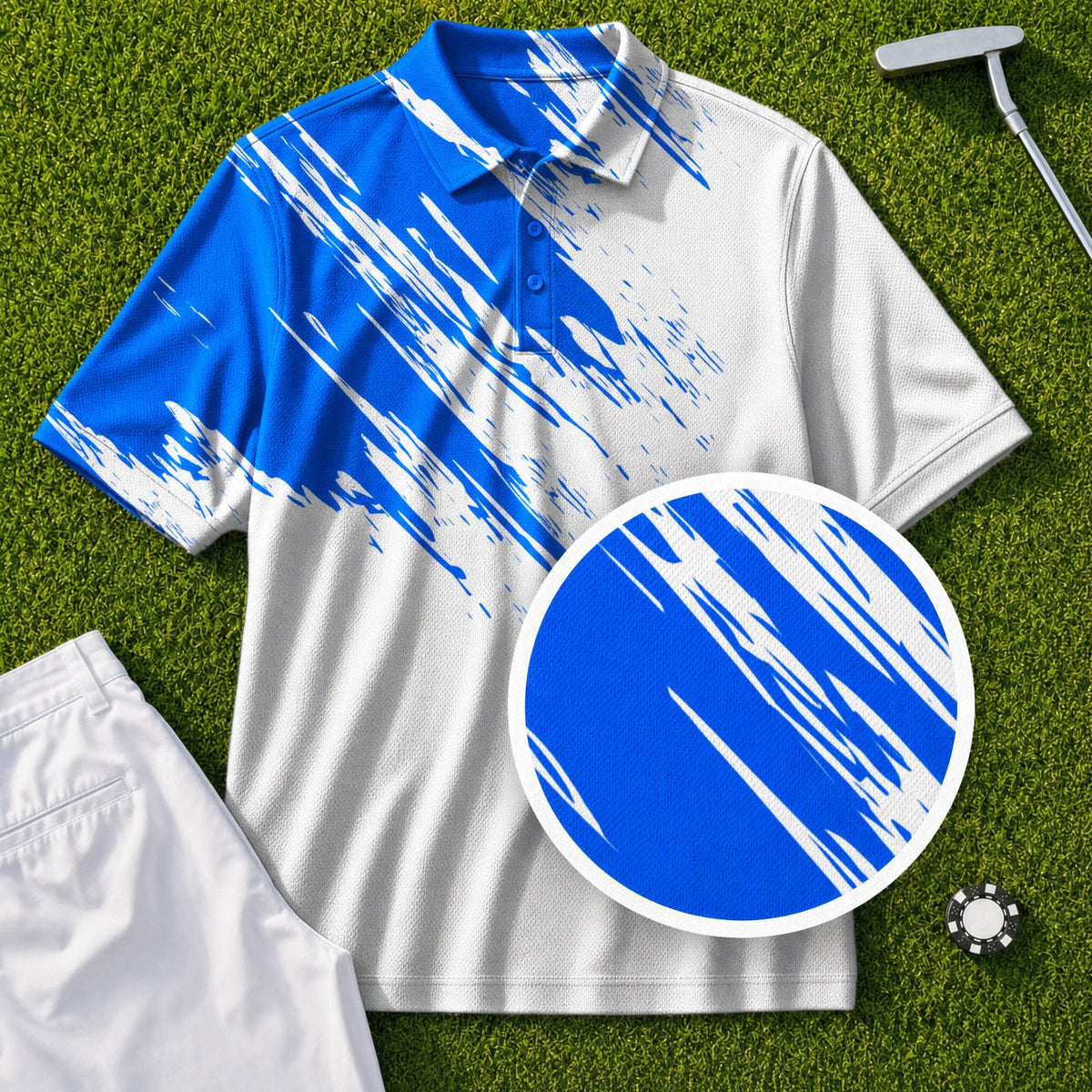 Blue Flash Performance Print Polo
