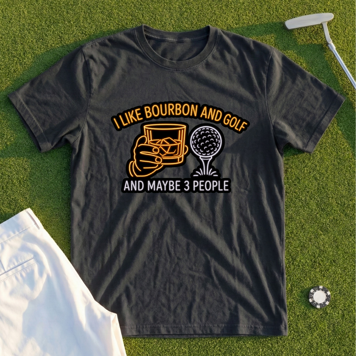 Bourbon And Golf, Glowing Bar Sign Tee