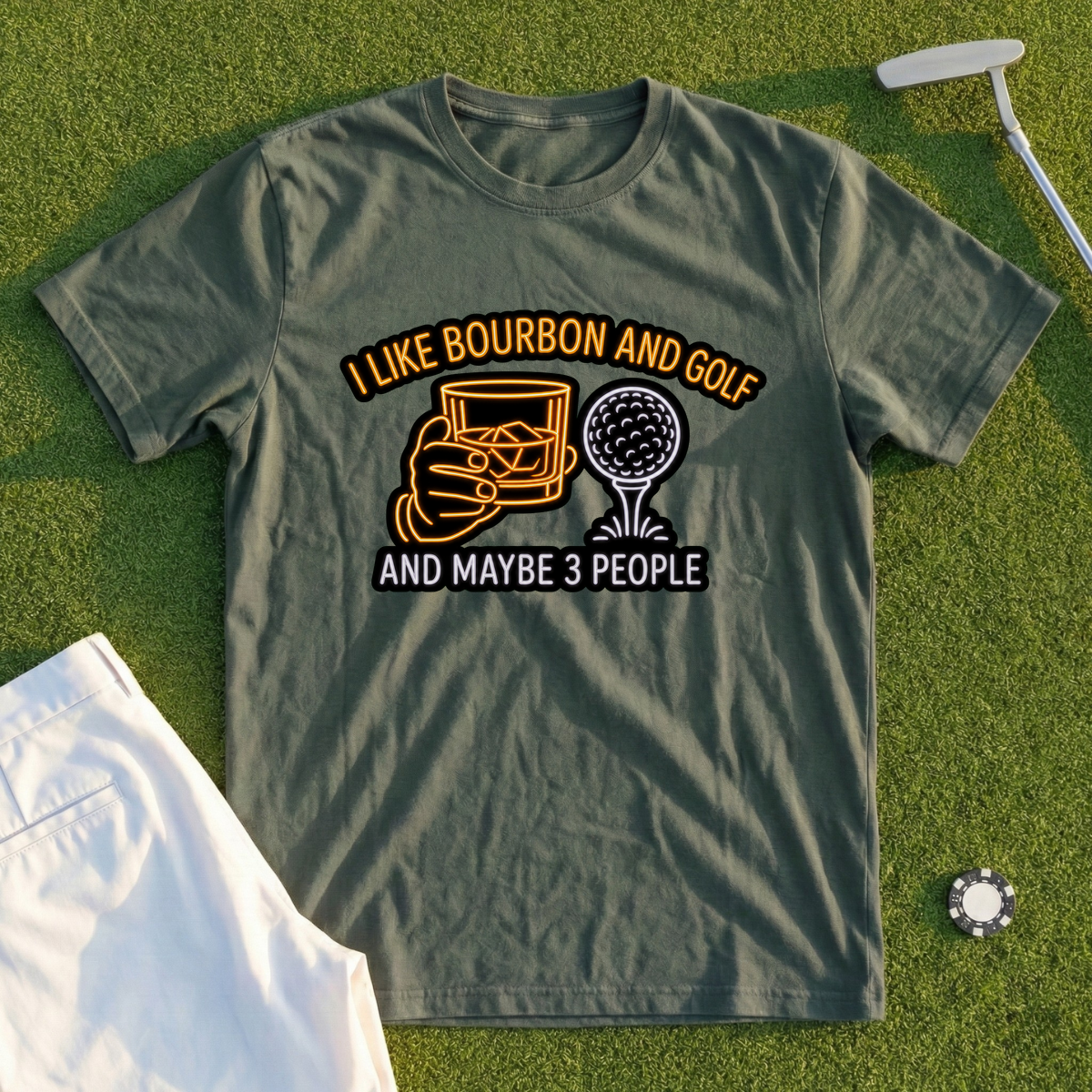 Bourbon And Golf, Glowing Bar Sign Tee