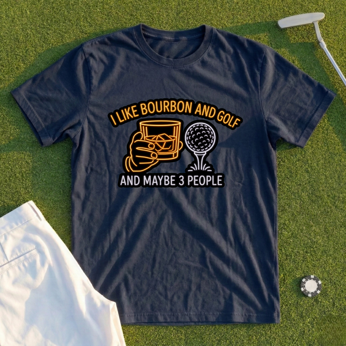 Bourbon And Golf, Glowing Bar Sign Tee