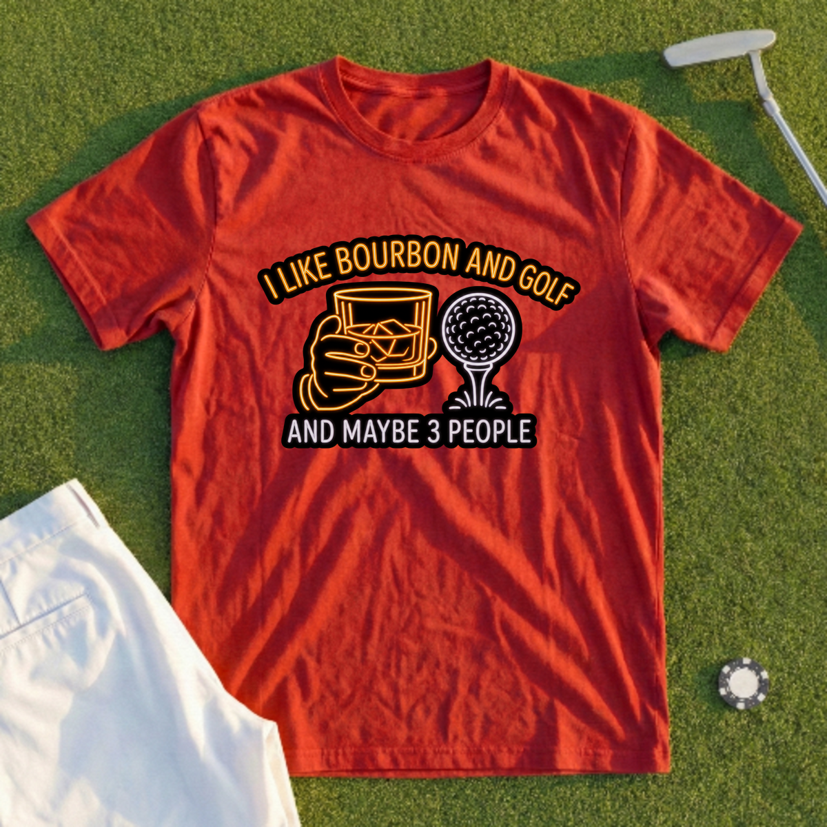 Bourbon And Golf, Glowing Bar Sign Tee