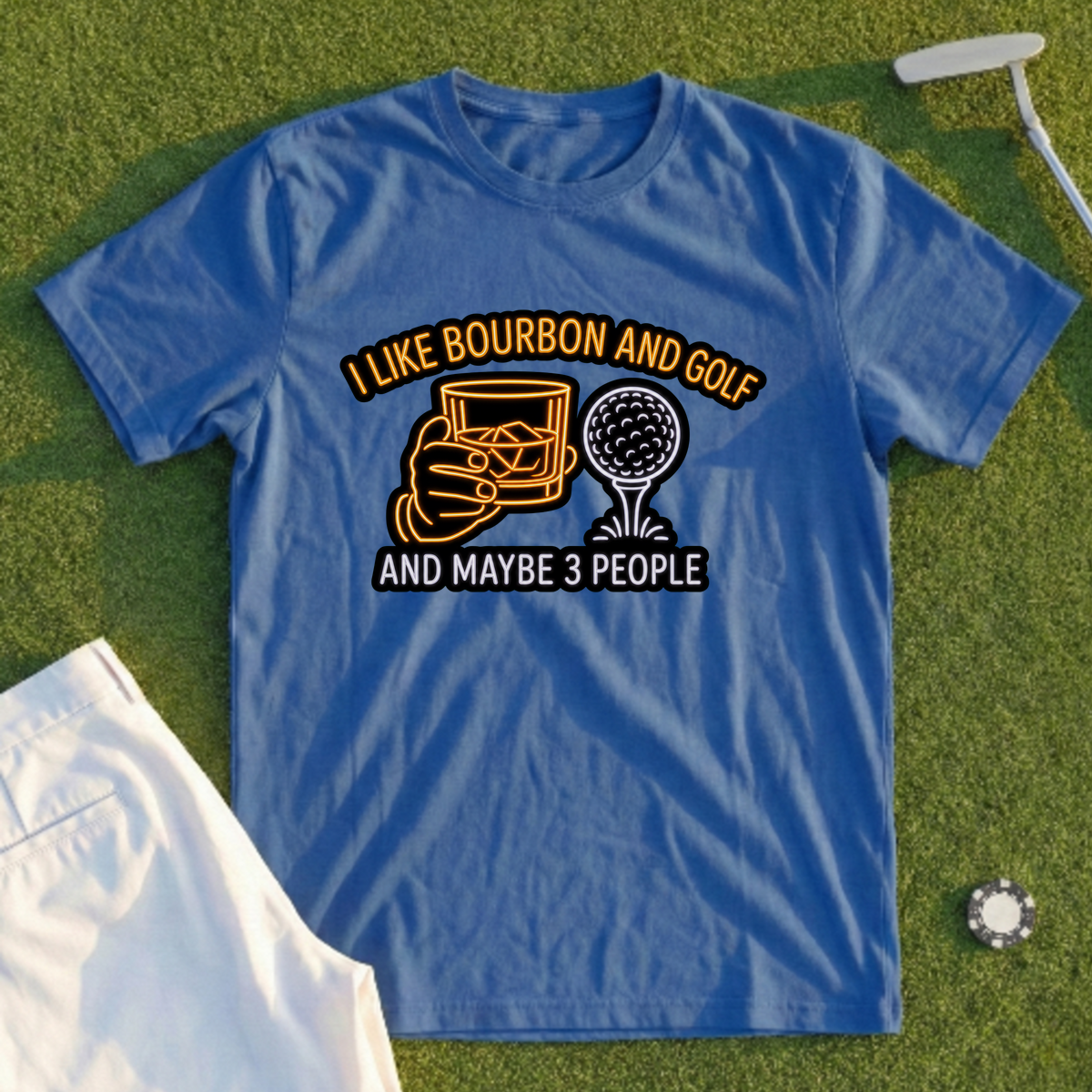 Bourbon And Golf, Glowing Bar Sign Tee