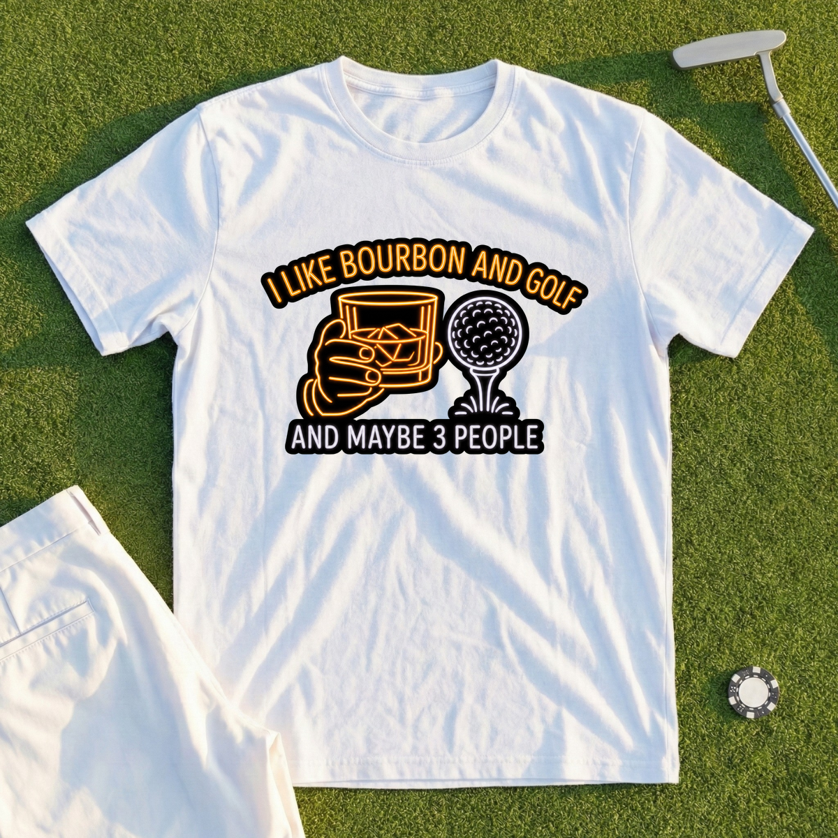 Bourbon And Golf, Glowing Bar Sign Tee
