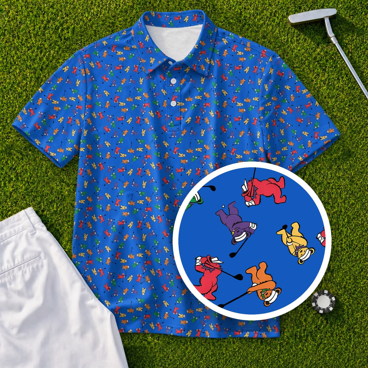 Golf Swing Bears Performance Print Polo, print close-up
