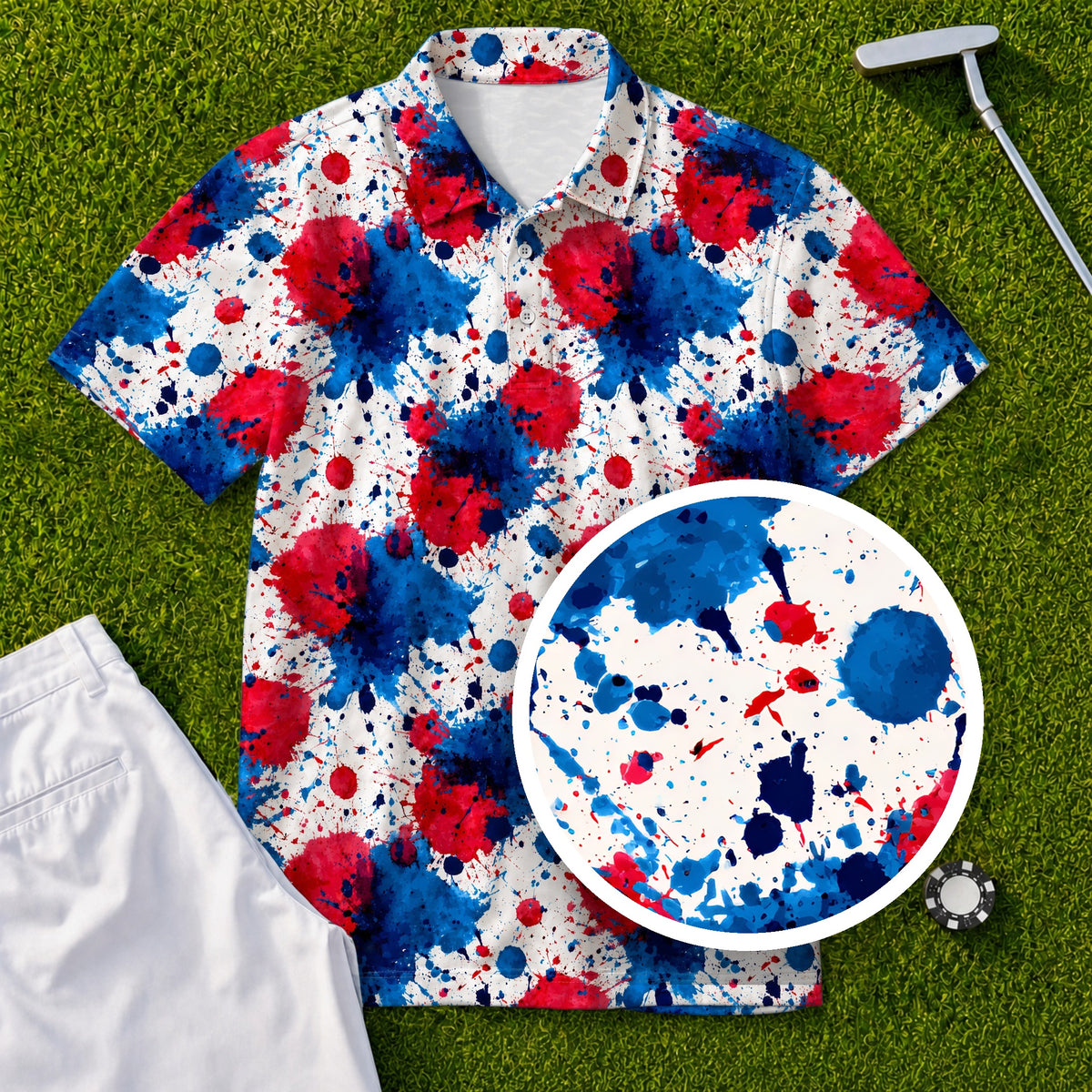 Patriot Splatter Performance Print Polo, print close-up